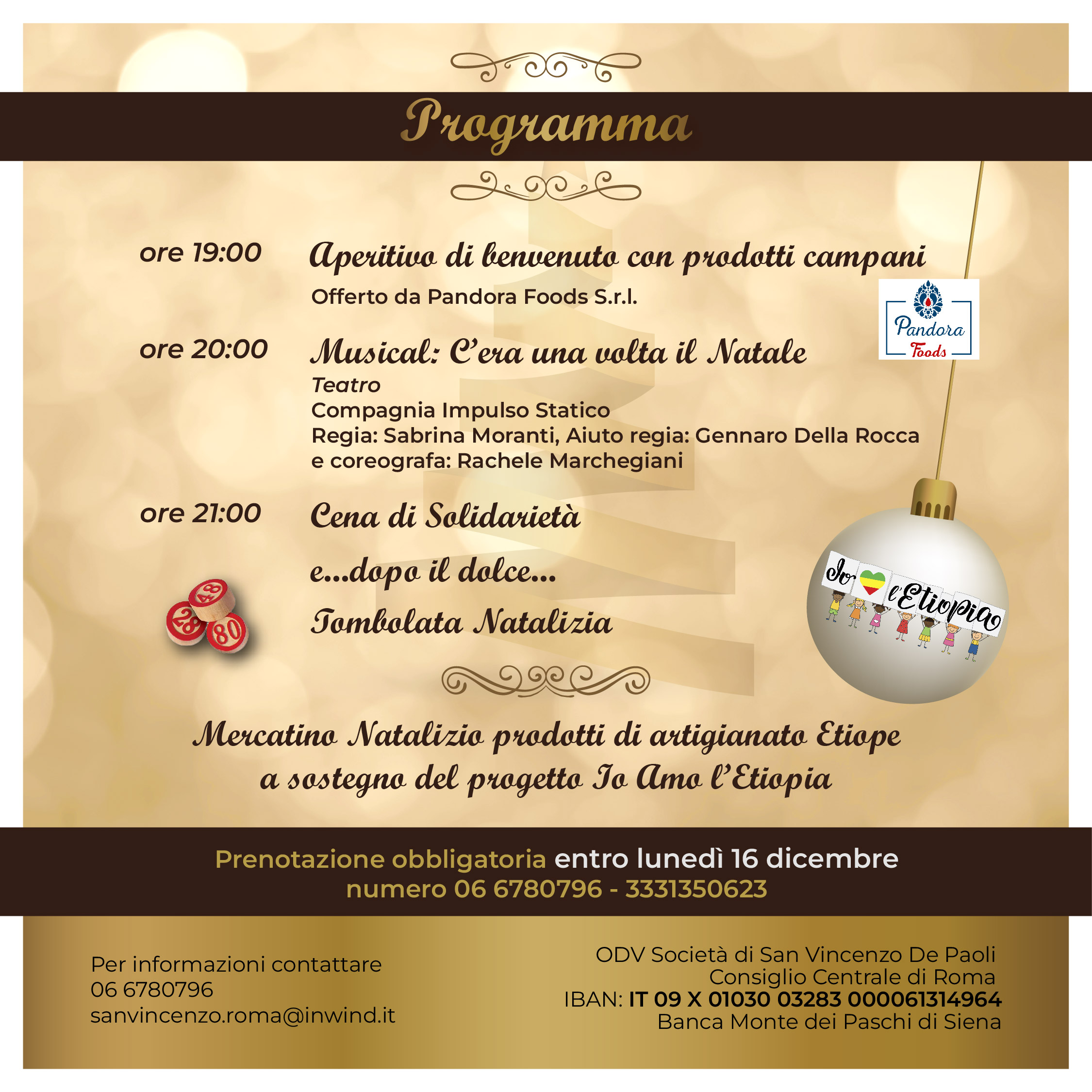 programma cena di beneficenza 19 dicembre ore 19